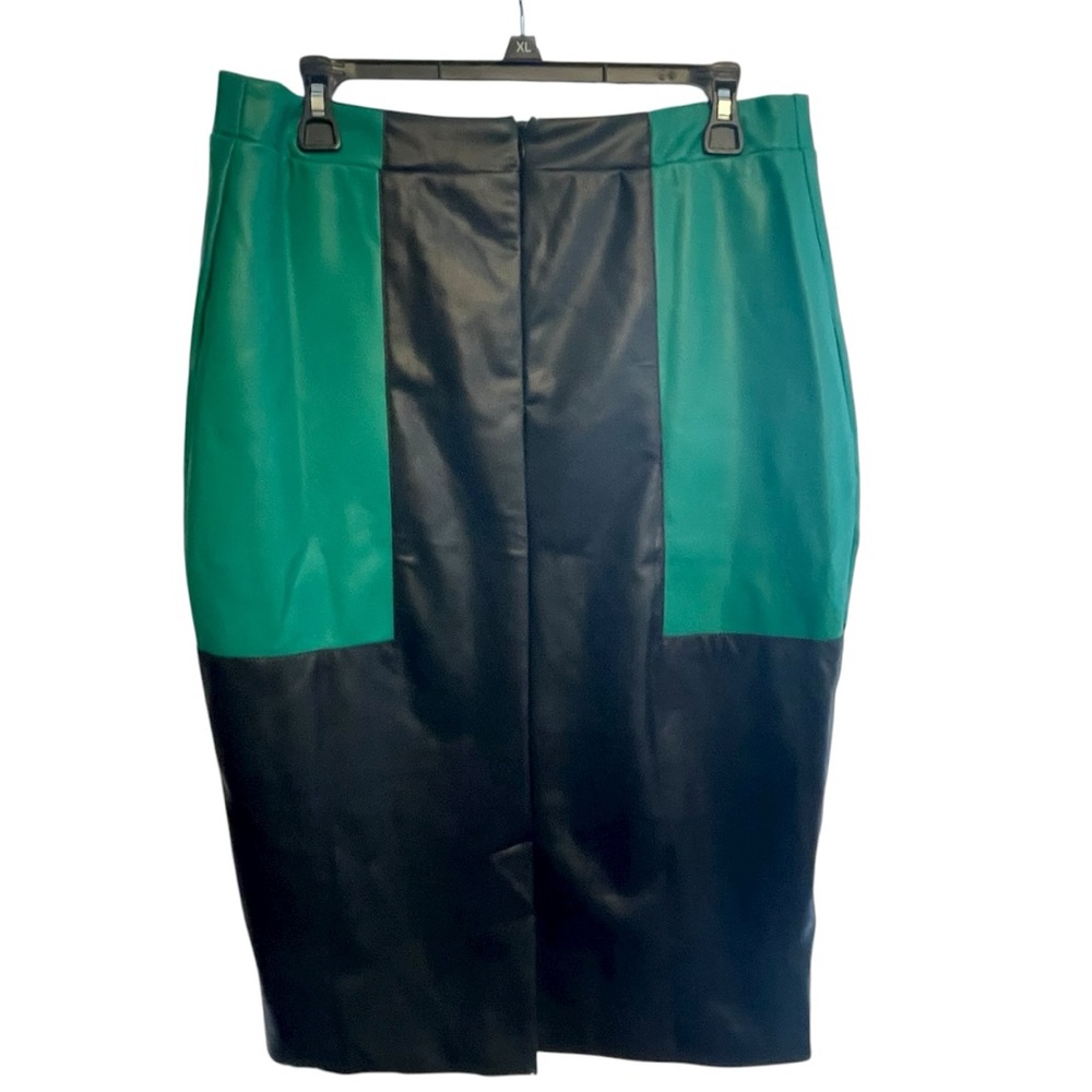 Ashley Stewart Faux Leather Black and Green Midi Skirt - Picture 2 of 5